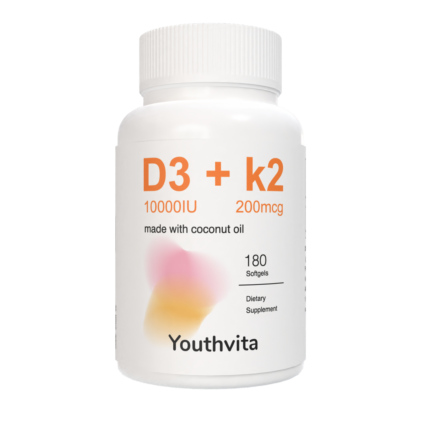 Youthvita 2-in-1 Vitamin D3 K2 Supplement Softgel with Coconut Oil, D3 10000 IU Plus K2 (MK-7) 200 mcg, Supports Calcium Absorption, Bone, Immune, & Heart Health, 180 Count Softgels